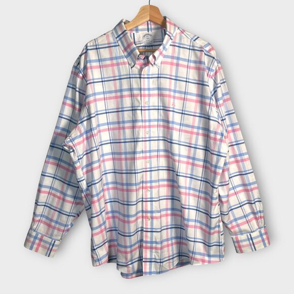 Brooks Brothers Regent Button Down Shirt XXL Pink Plaid 100% Cotton Non-Iron - Picture 1 of 7